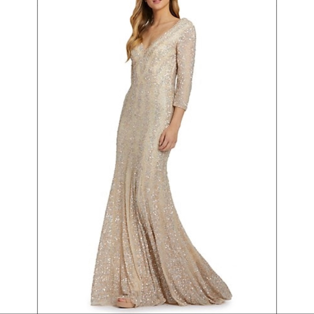 Mac Duggal Sequin Trumpet Gown (nude/gold)